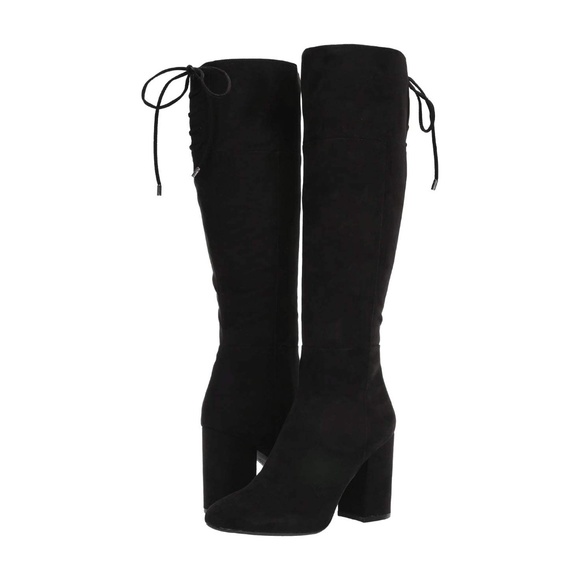 Kenneth Cole Women's Corie Lace-up Knee High Boot Block Heel Black Suede Boots 9 - Picture 6 of 10